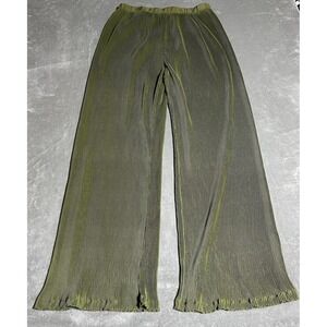Pretty Little Thing Wide Leg Plisse Pants Womens 12 Green Satin Fairycore